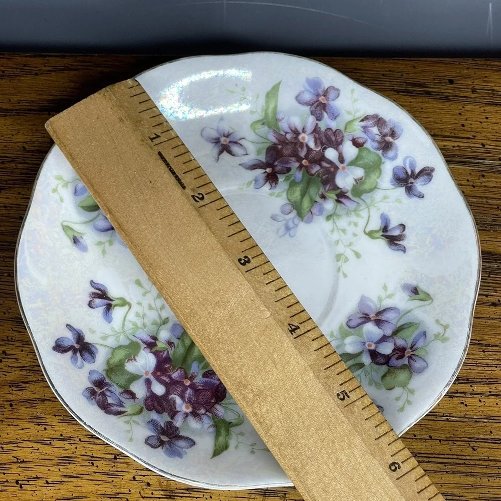 Vintage Del Mar Japan Painted Pedestal Teacup Saucer Violets Lusterware 24k‎